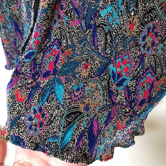 Vintage Bright Floral Paisley Button Front Blouse - Picture 6 of 10